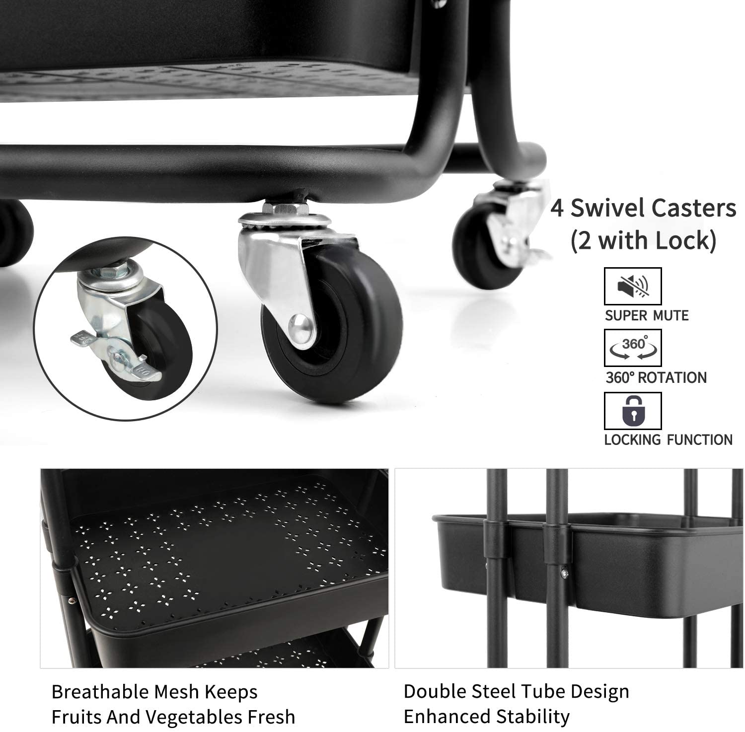 3 Tier Salon Trolley Rolling Storage Cart - AULASH