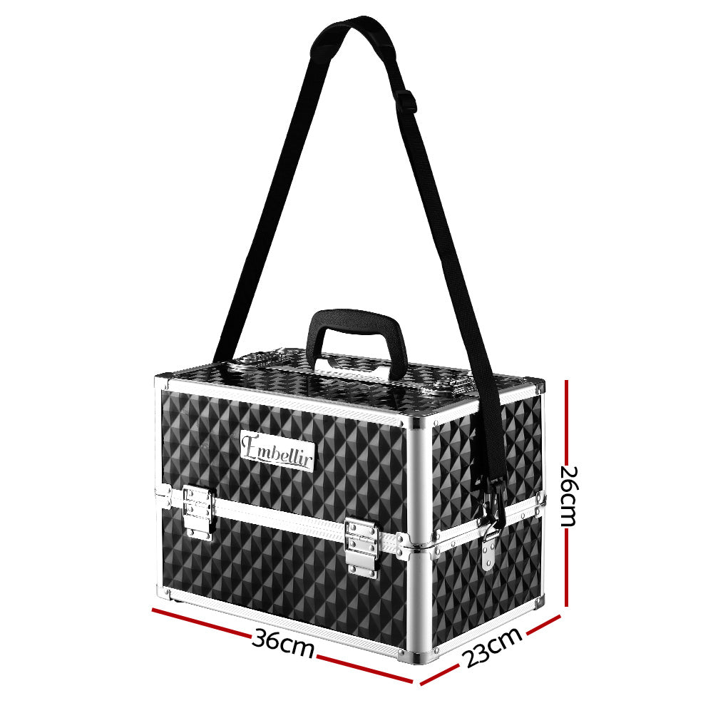 Embellir Portable Cosmetic Beauty Makeup Case - Diamond Black - AULASH