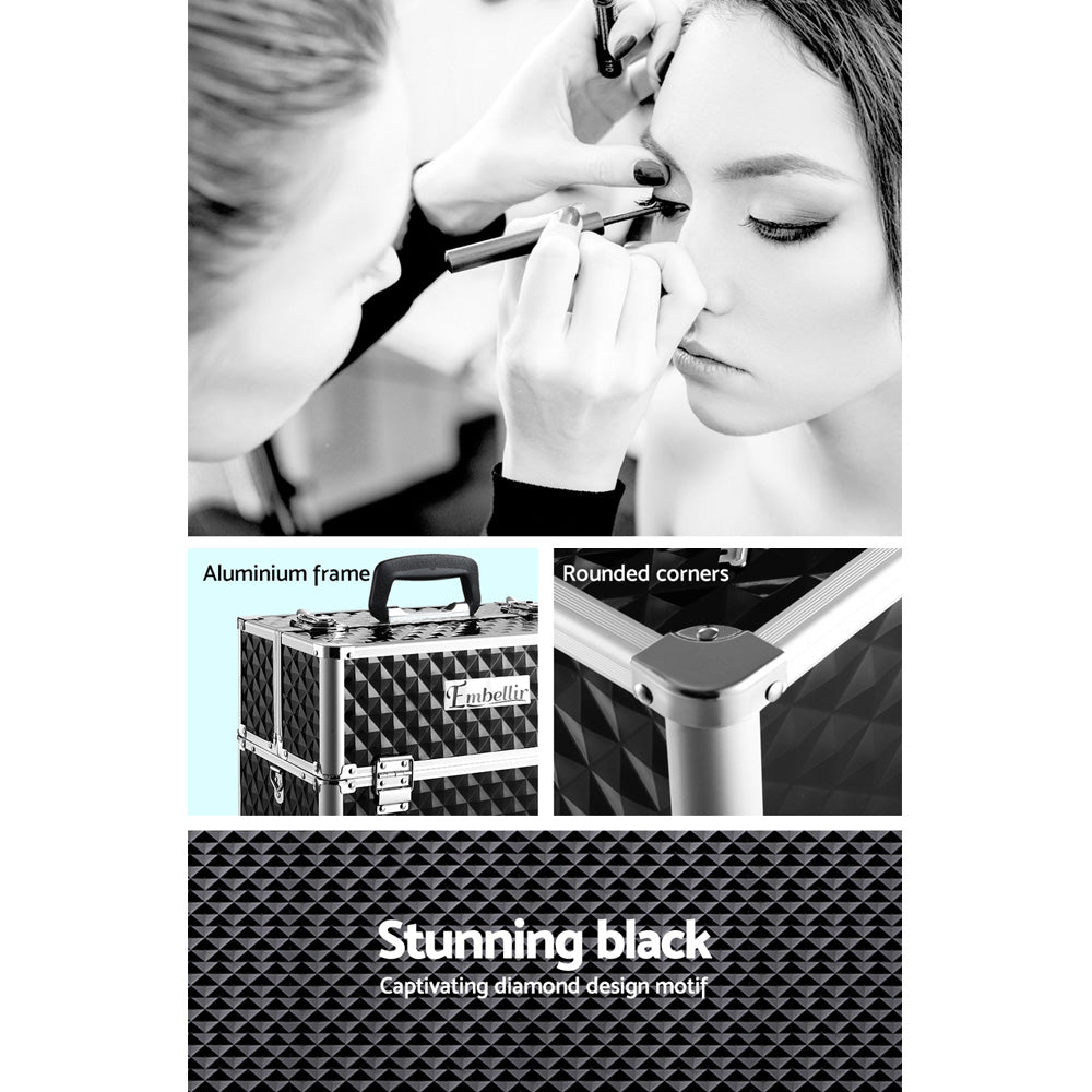 Embellir Portable Cosmetic Beauty Makeup Case - Diamond Black - AULASH