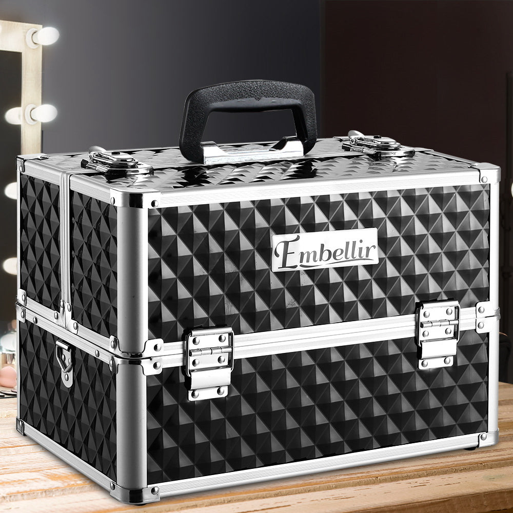 Embellir Portable Cosmetic Beauty Makeup Case - Diamond Black - AULASH