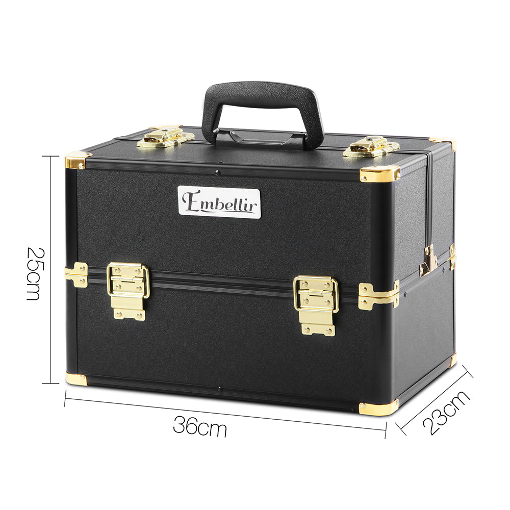 Embellir Portable Cosmetic Beauty Makeup Case - Black & Gold - AULASH