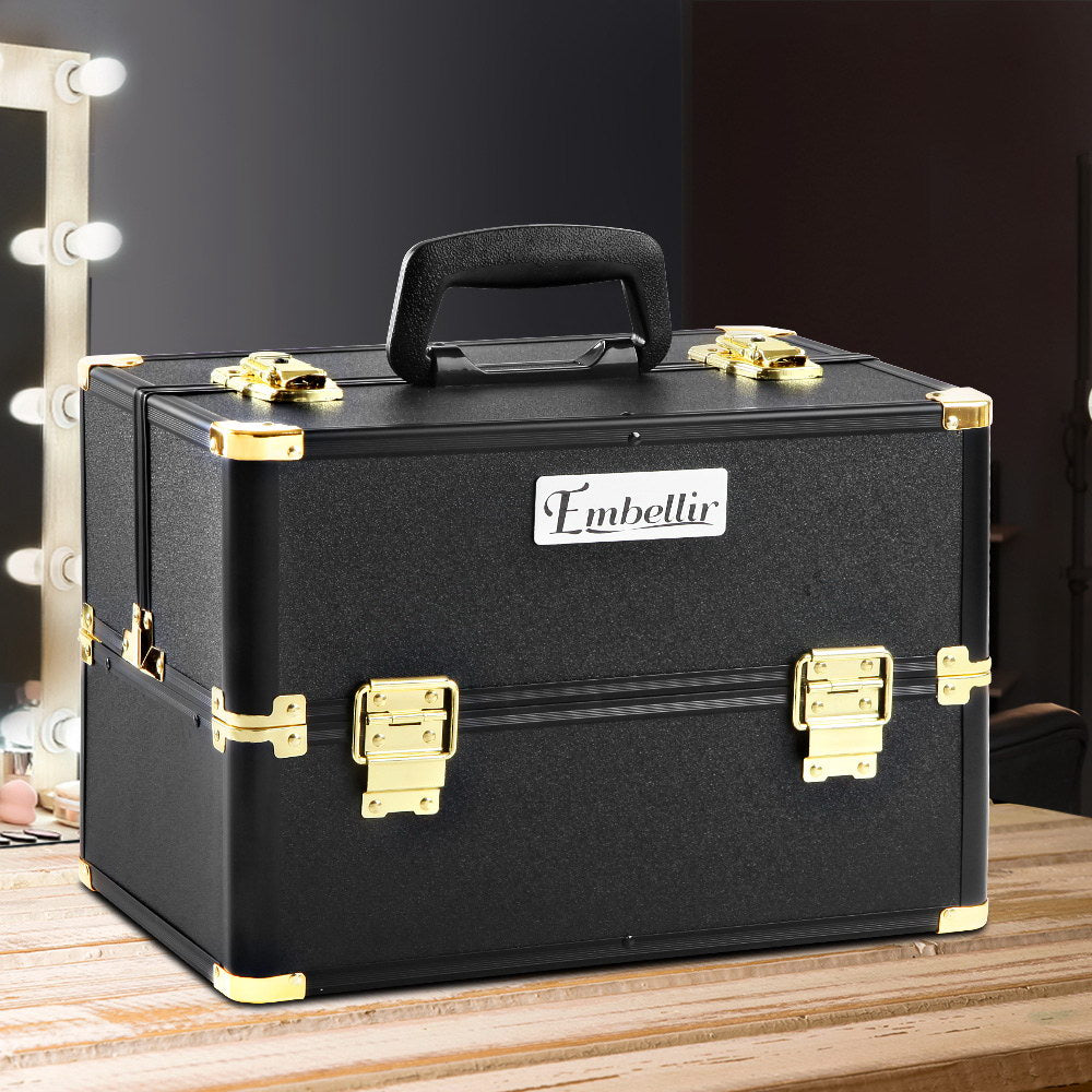 Embellir Portable Cosmetic Beauty Makeup Case - Black & Gold - AULASH