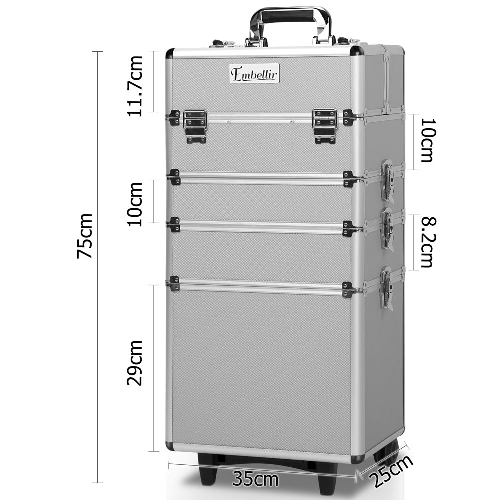 Embellir 7 in 1 Portable Cosmetic Beauty Makeup Trolley - Silver - AULASH