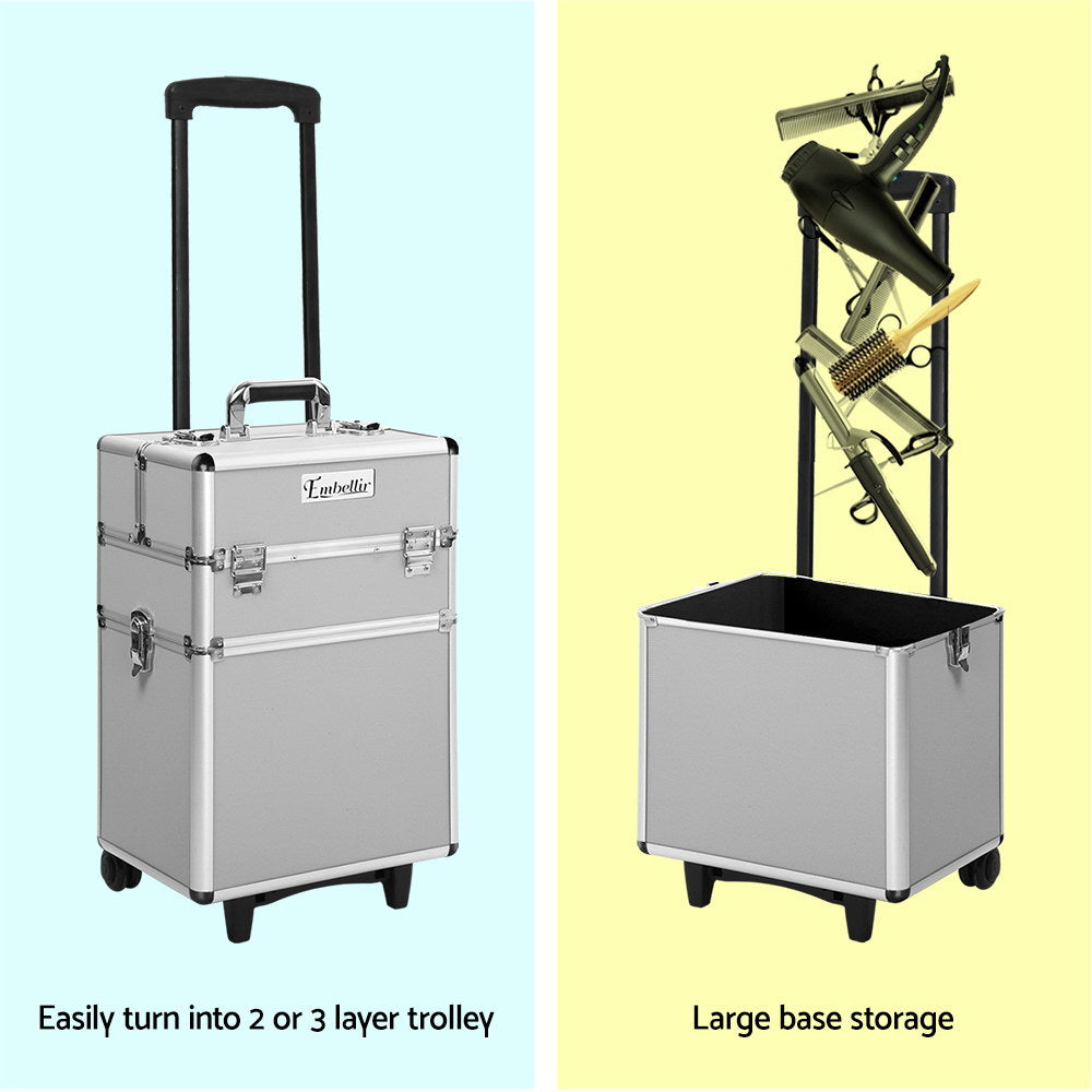 Embellir 7 in 1 Portable Cosmetic Beauty Makeup Trolley - Silver - AULASH
