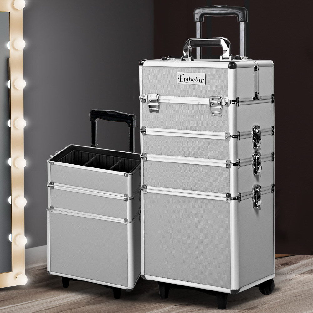 Embellir 7 in 1 Portable Cosmetic Beauty Makeup Trolley - Silver - AULASH