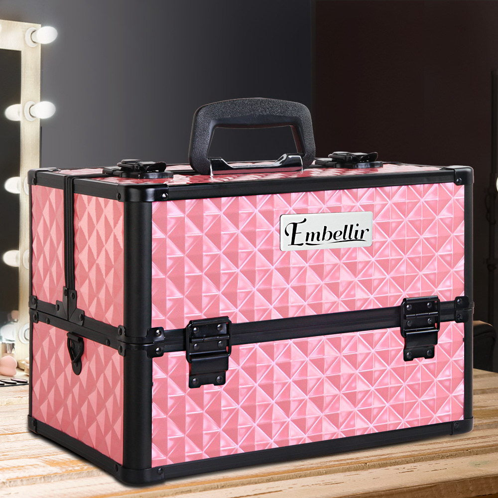 Embellir Portable Cosmetic Beauty Makeup Case - Diamond Pink - AULASH