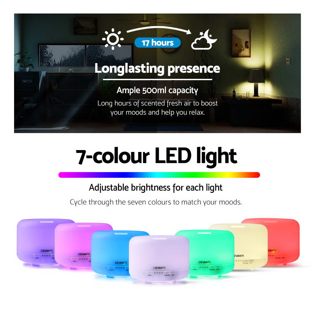 Devanti 500ml 4 in 1 Aroma Diffuser - White - AULASH