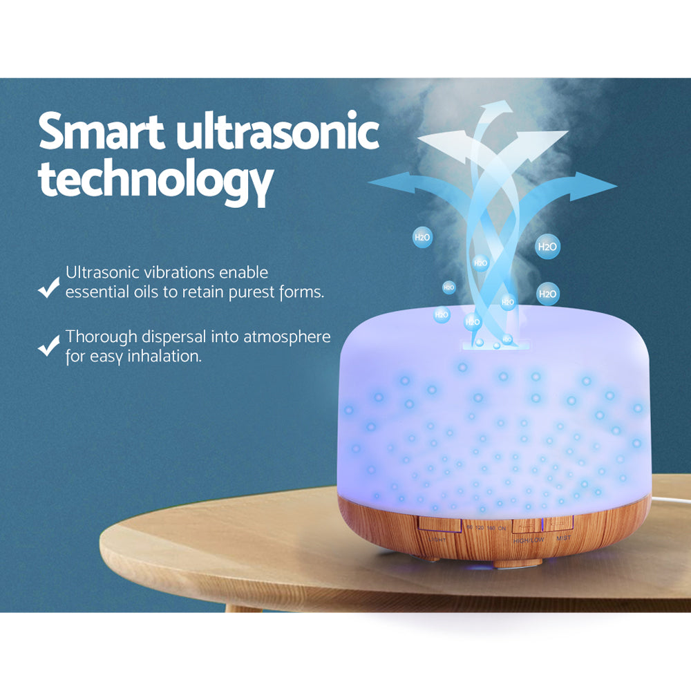 DEVANTI Aroma Diffuser Aromatherapy LED Night Light Air Humidifier Purifier Light Wood Grain 500ml - AULASH
