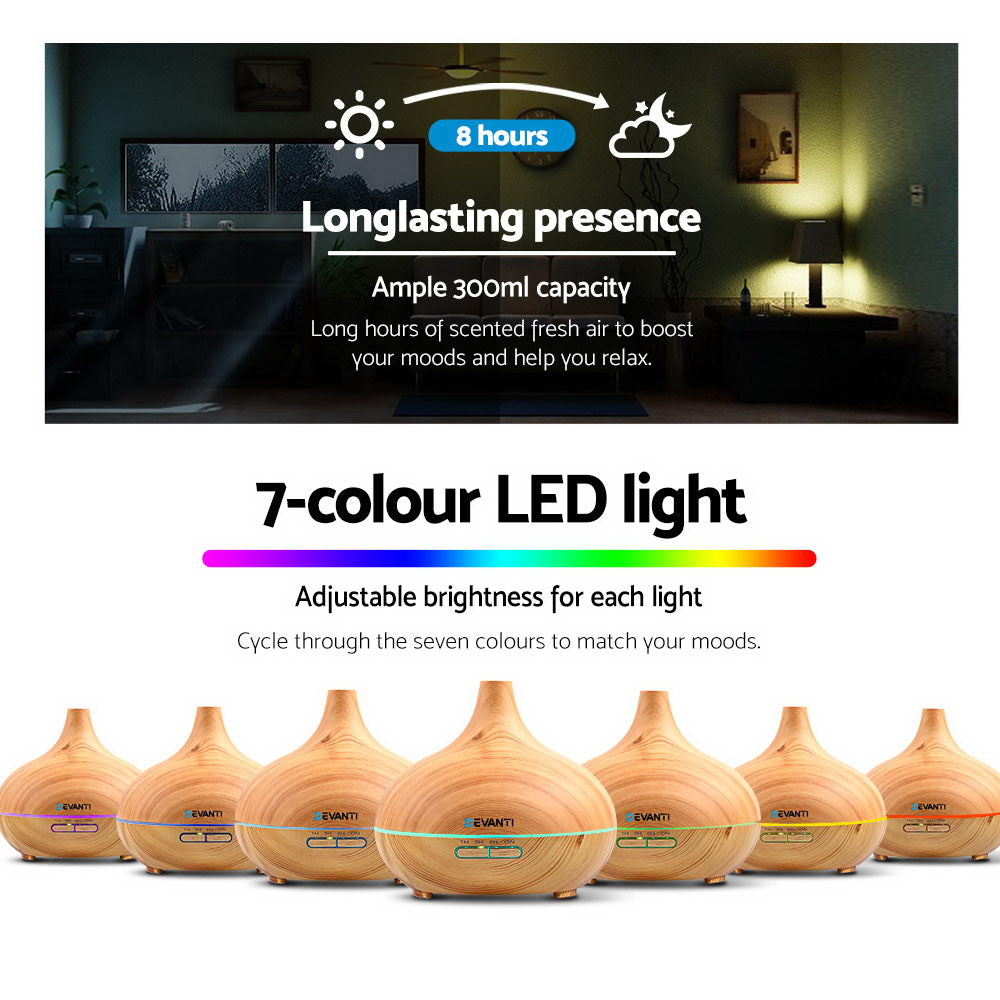 Devanti 300ml 4 in 1 Aroma Diffuser - Light Wood - AULASH