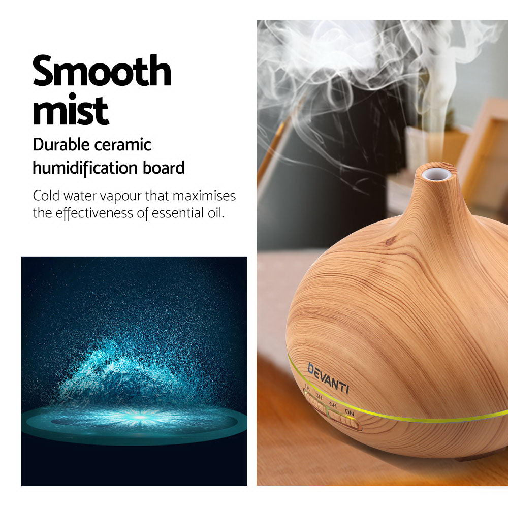 Devanti 300ml 4 in 1 Aroma Diffuser - Light Wood - AULASH