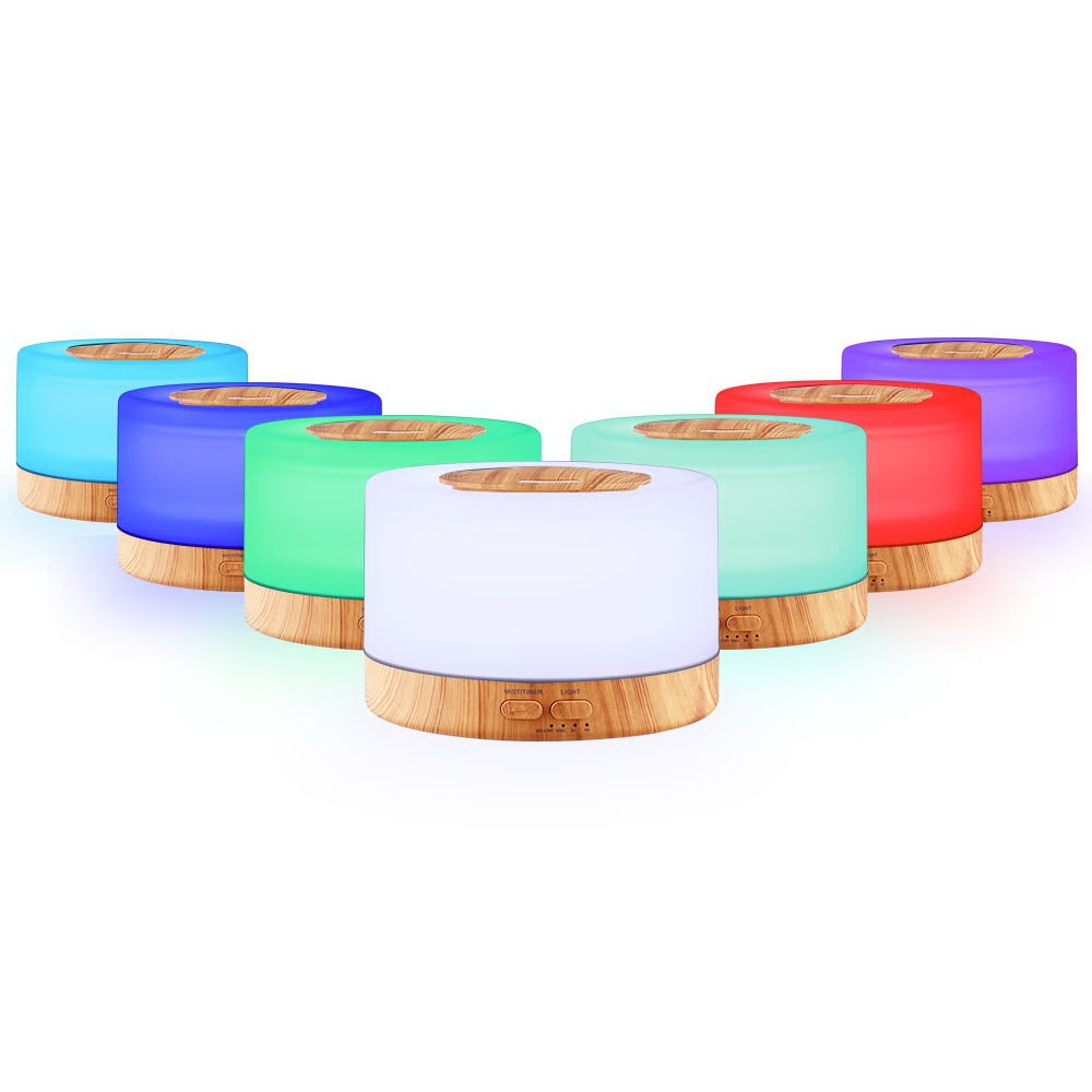 DEVANTI Aroma Diffuser Aromatherapy LED Night Light Air Humidifier Purifier Round Light Wood Grain 500ml Remote Control - AULASH