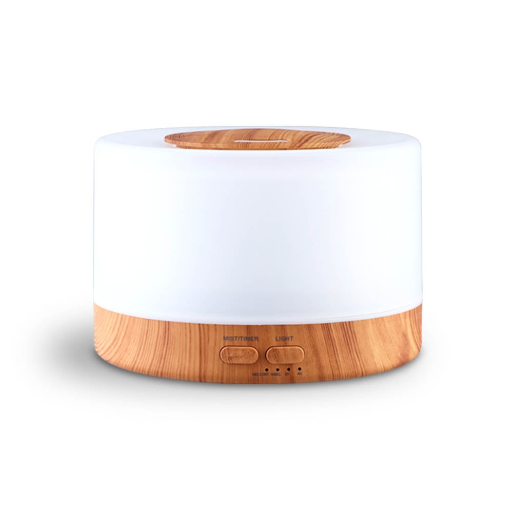 DEVANTI Aroma Diffuser Aromatherapy LED Night Light Air Humidifier Purifier Round Light Wood Grain 500ml Remote Control - AULASH
