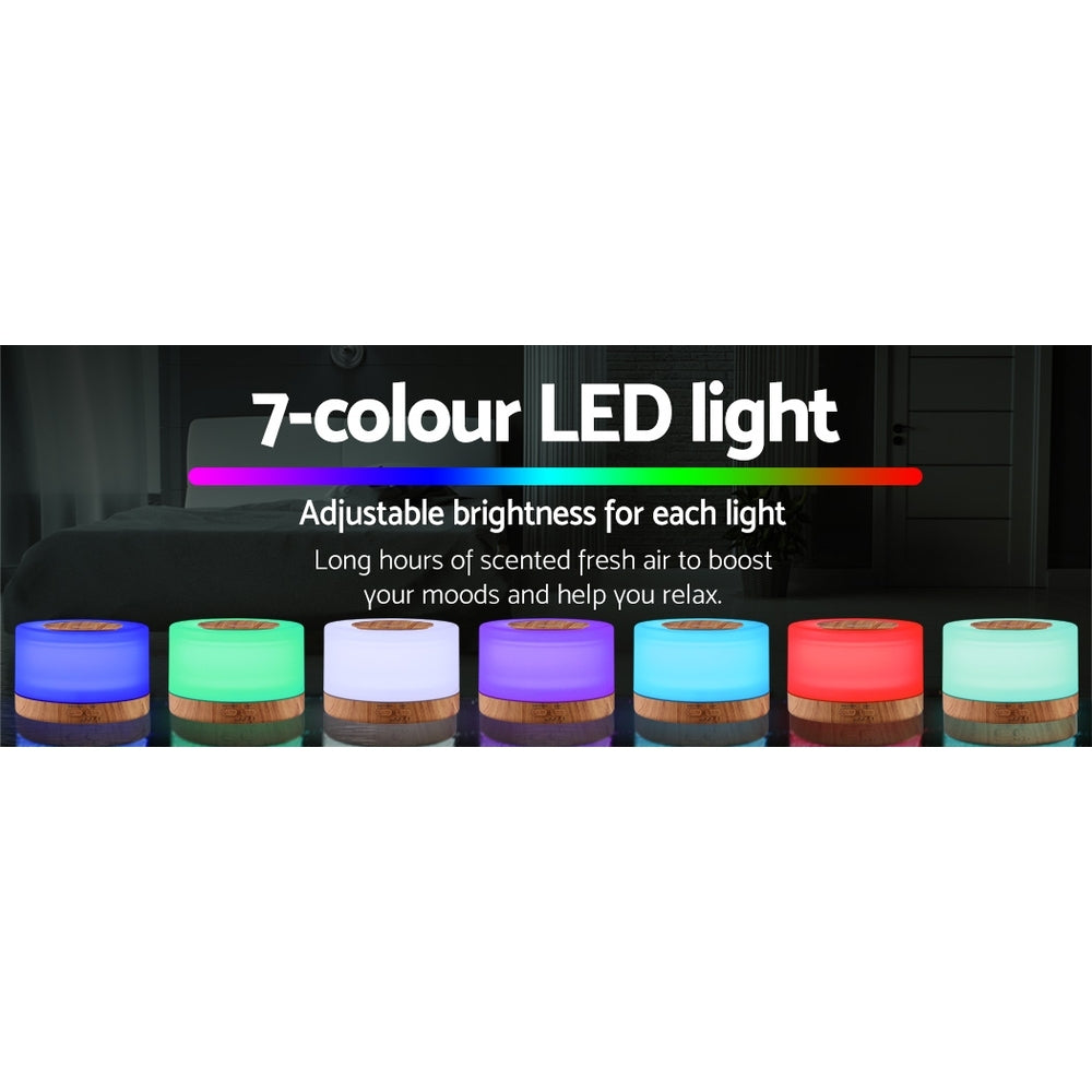 DEVANTI Aroma Diffuser Aromatherapy LED Night Light Air Humidifier Purifier Round Light Wood Grain 500ml Remote Control - AULASH