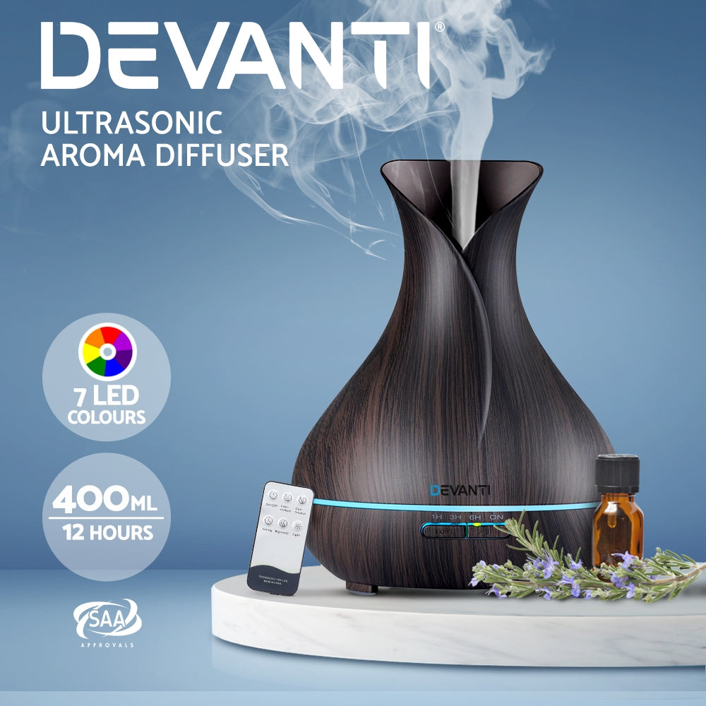Devanti 400ml 4 in 1 Aroma Diffuser with remote control- Dark Wood - AULASH