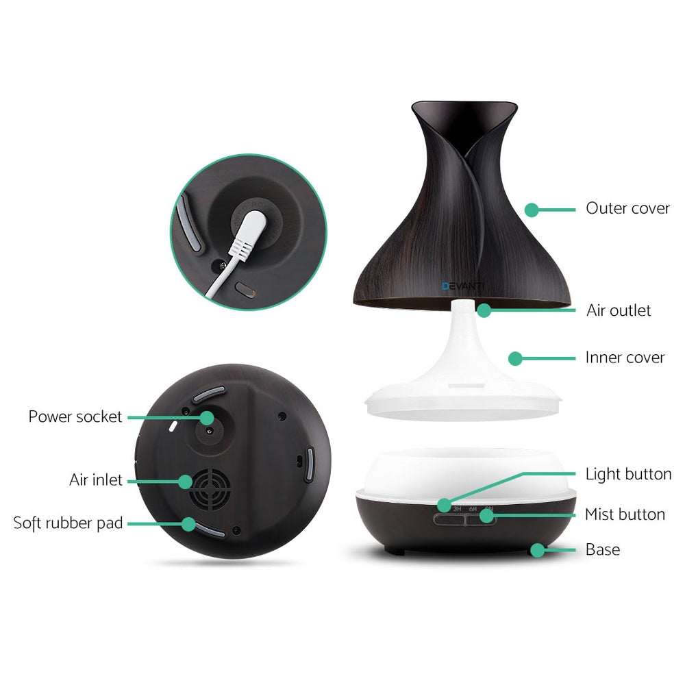 Devanti 400ml 4 in 1 Aroma Diffuser with remote control- Dark Wood - AULASH