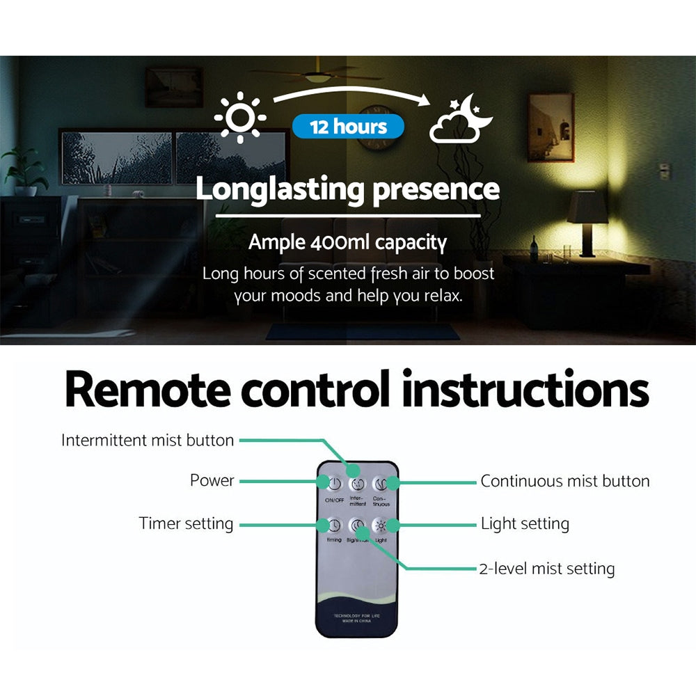 Devanti 400ml 4 in 1 Aroma Diffuser remote control - Light Wood - AULASH