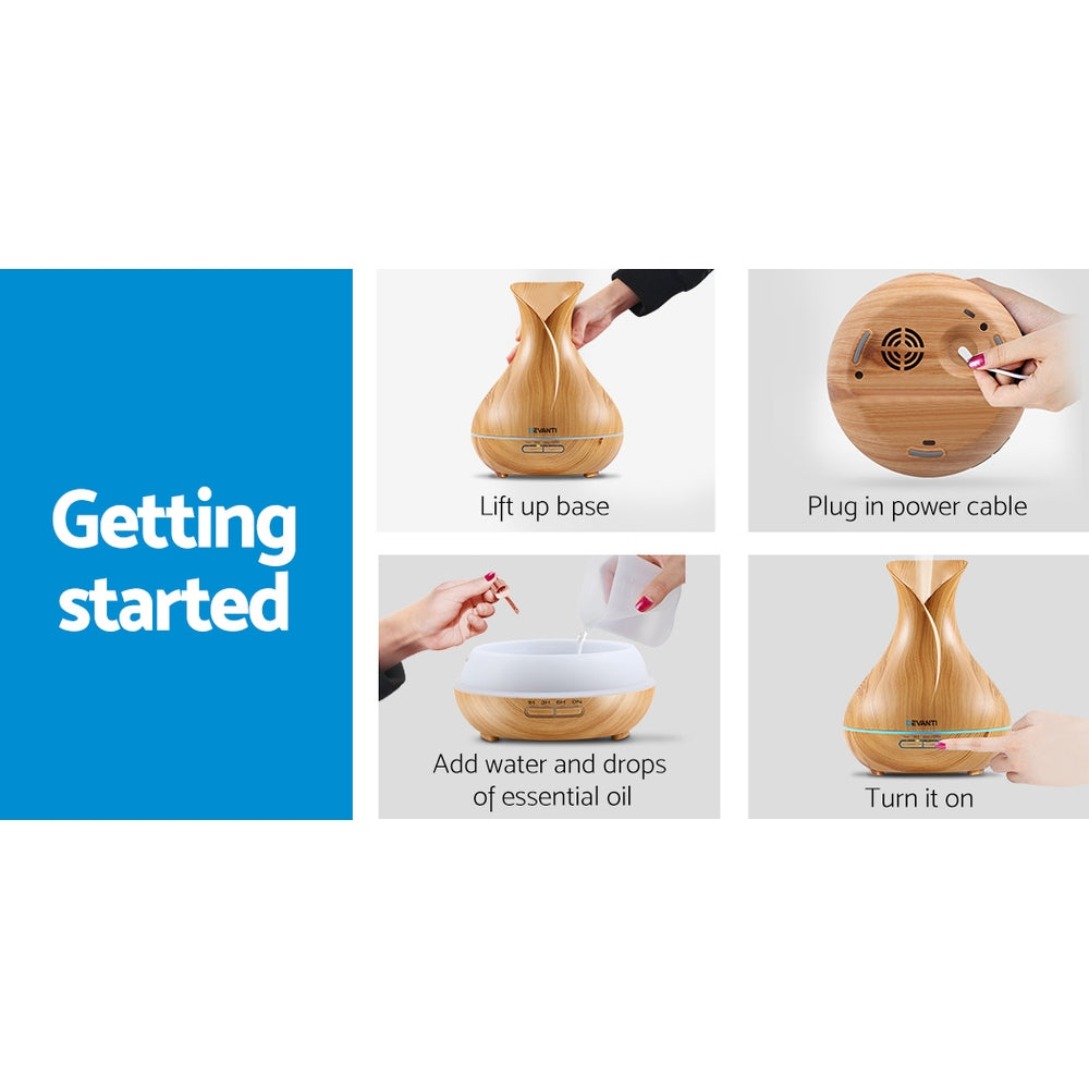 Devanti 400ml 4 in 1 Aroma Diffuser remote control - Light Wood - AULASH