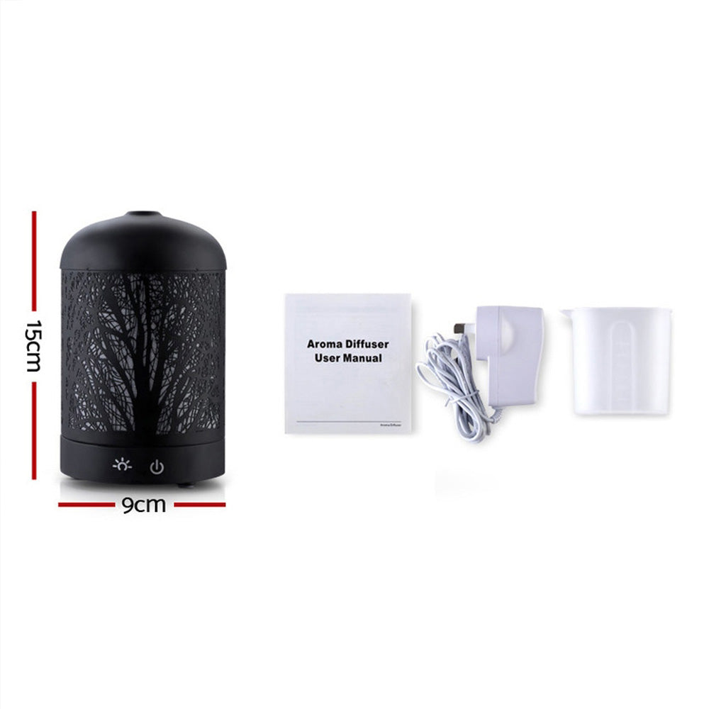 DEVANTI Aroma Diffuser Aromatherapy LED Night Light Iron Air Humidifier Black Forrest Pattern 160ml - AULASH