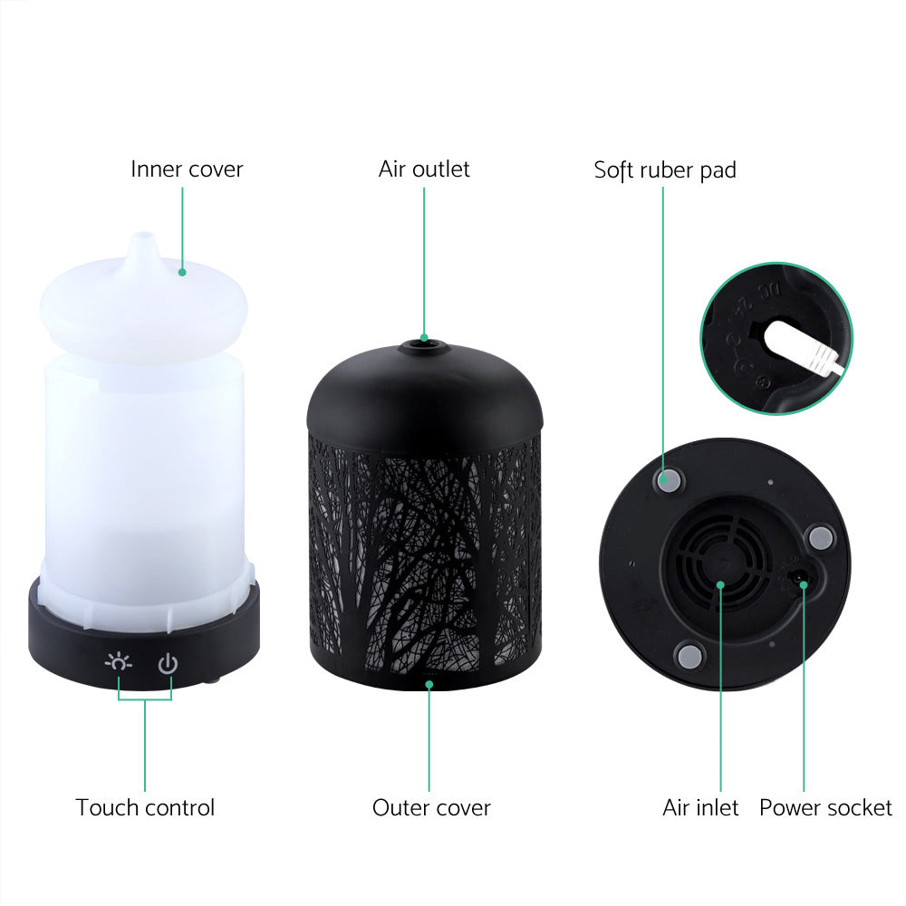 DEVANTI Aroma Diffuser Aromatherapy LED Night Light Iron Air Humidifier Black Forrest Pattern 160ml - AULASH