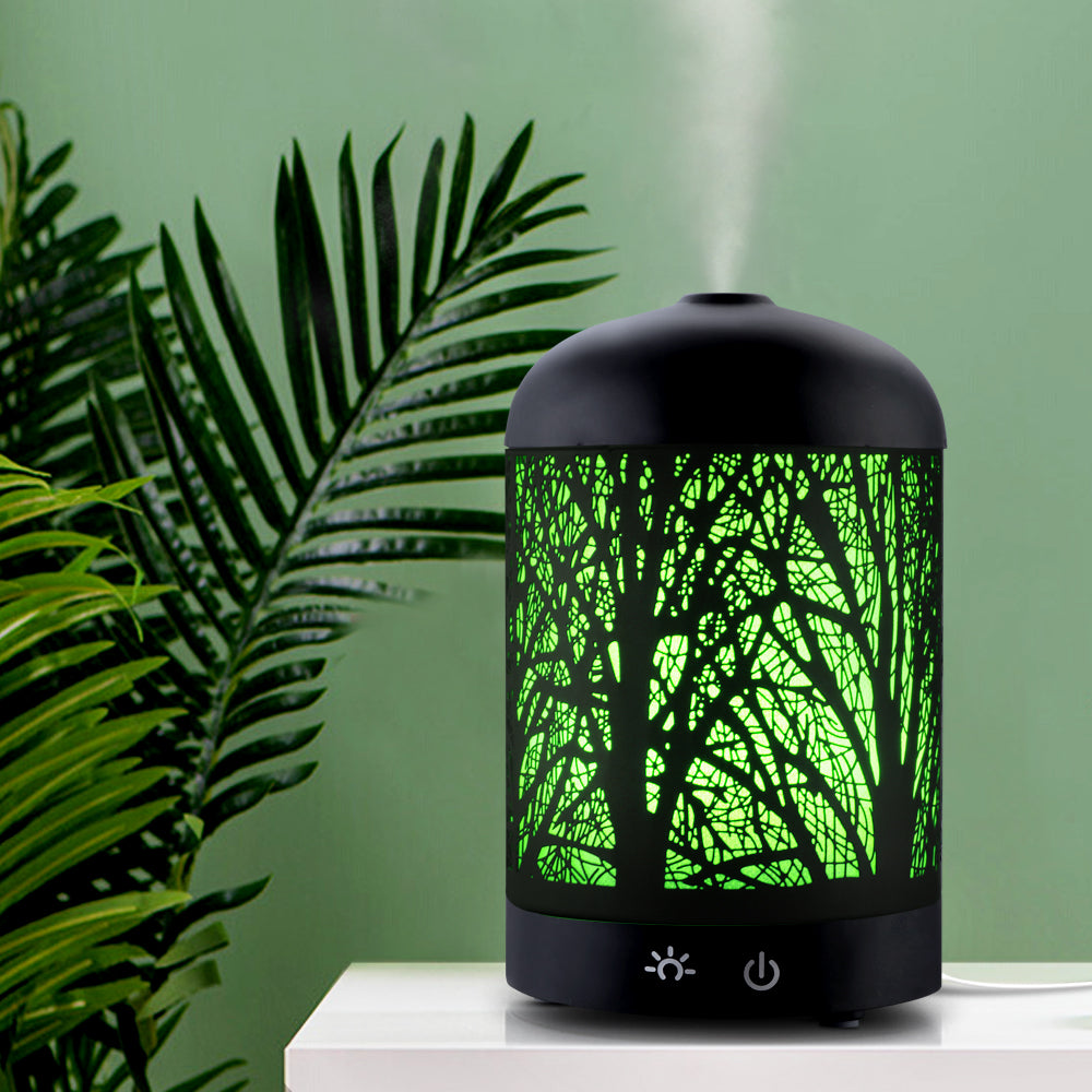 DEVANTI Aroma Diffuser Aromatherapy LED Night Light Iron Air Humidifier Black Forrest Pattern 160ml - AULASH
