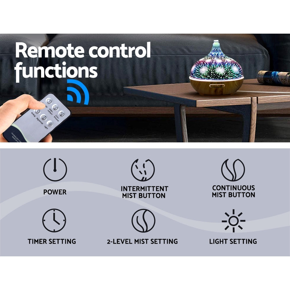 DEVANTI Aroma Aromatherapy Diffuser 3D LED Night Light Firework Air Humidifier Purifier 400ml Remote Control - AULASH