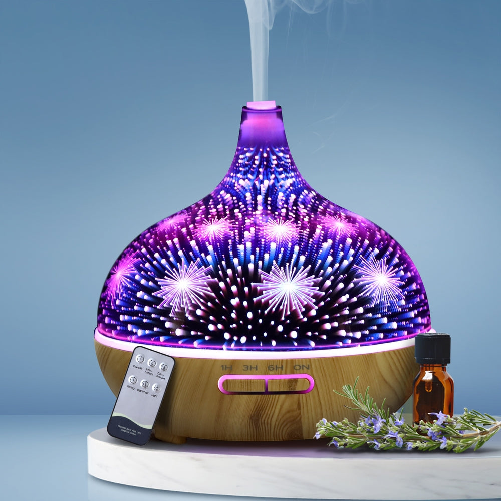 DEVANTI Aroma Aromatherapy Diffuser 3D LED Night Light Firework Air Humidifier Purifier 400ml Remote Control - AULASH