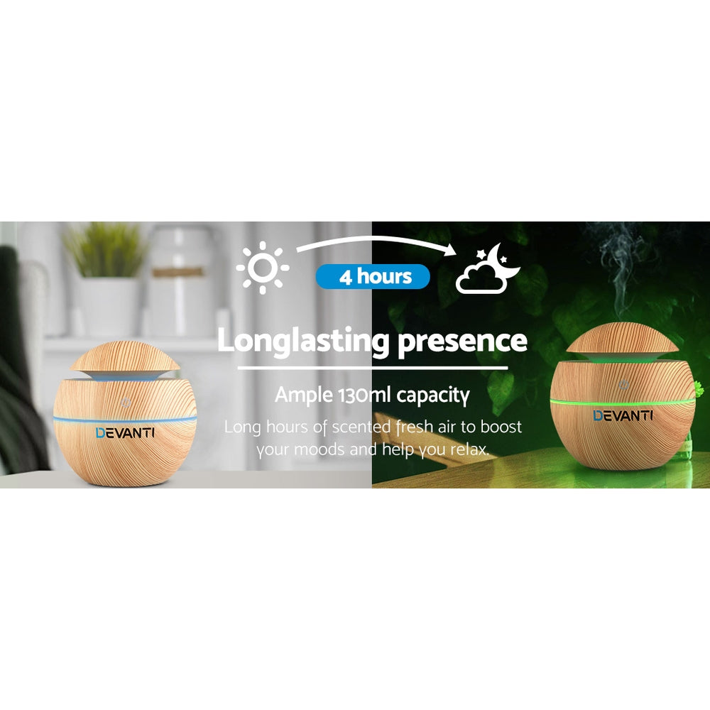 Devanti Aromatherapy Diffuser Aroma Essential Oils Air Humidifier LED Light 130ml - AULASH
