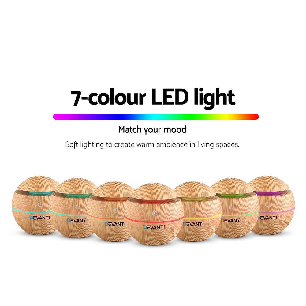 Devanti Aromatherapy Diffuser Aroma Essential Oils Air Humidifier LED Light 130ml - AULASH