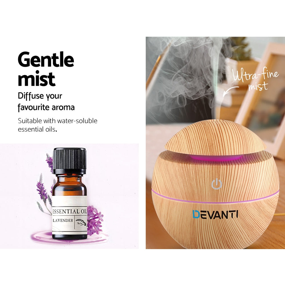 Devanti Aromatherapy Diffuser Aroma Essential Oils Air Humidifier LED Light 130ml - AULASH