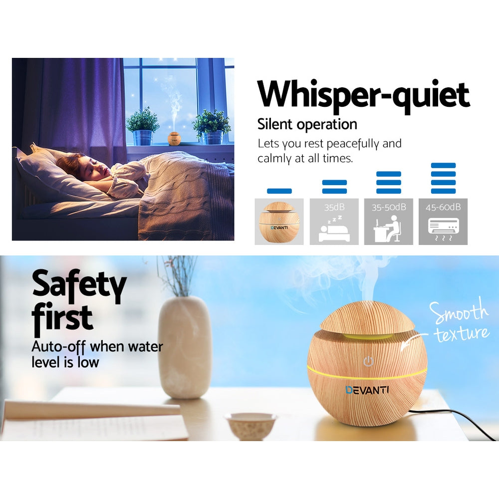 Devanti Aromatherapy Diffuser Aroma Essential Oils Air Humidifier LED Light 130ml - AULASH