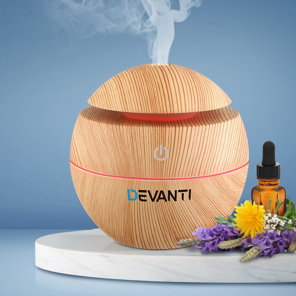 Devanti Aromatherapy Diffuser Aroma Essential Oils Air Humidifier LED Light 130ml - AULASH