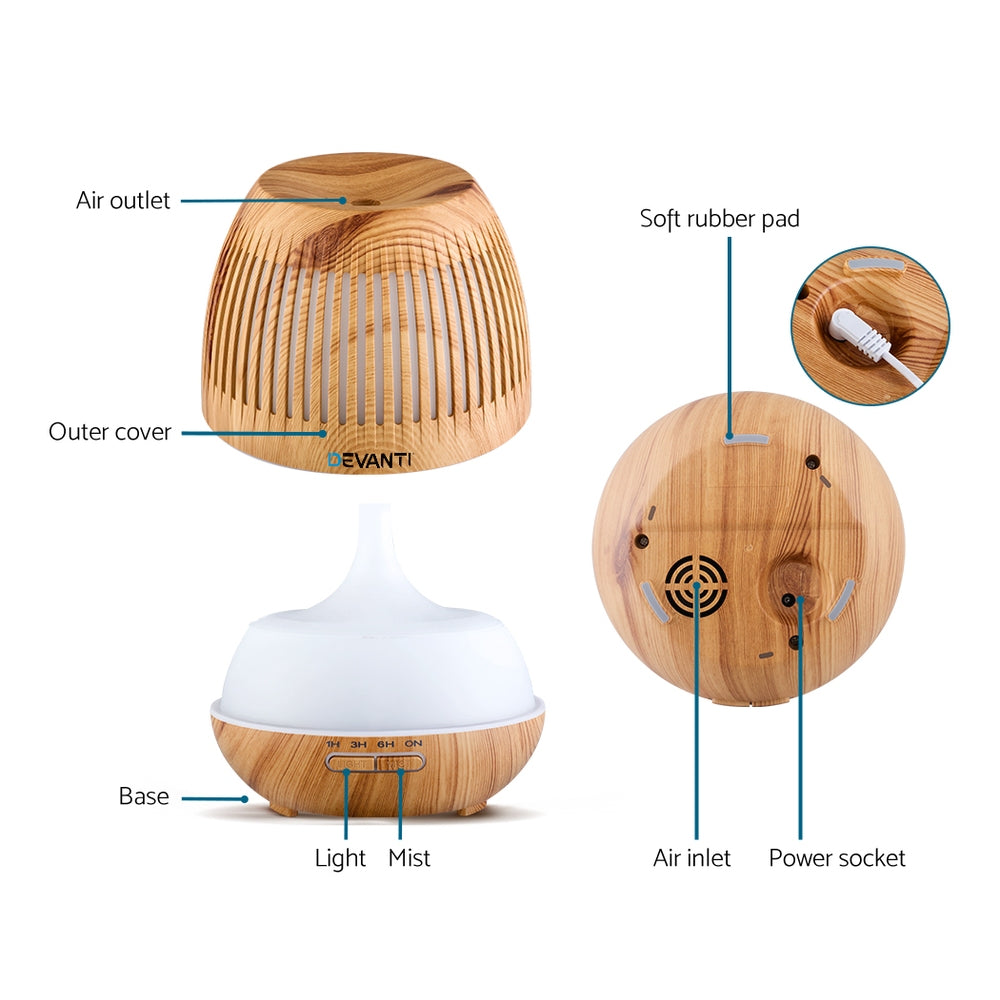 Devanti Aromatherapy Diffuser Aroma Essential Oils Air Humidifier LED Light 400ml - AULASH