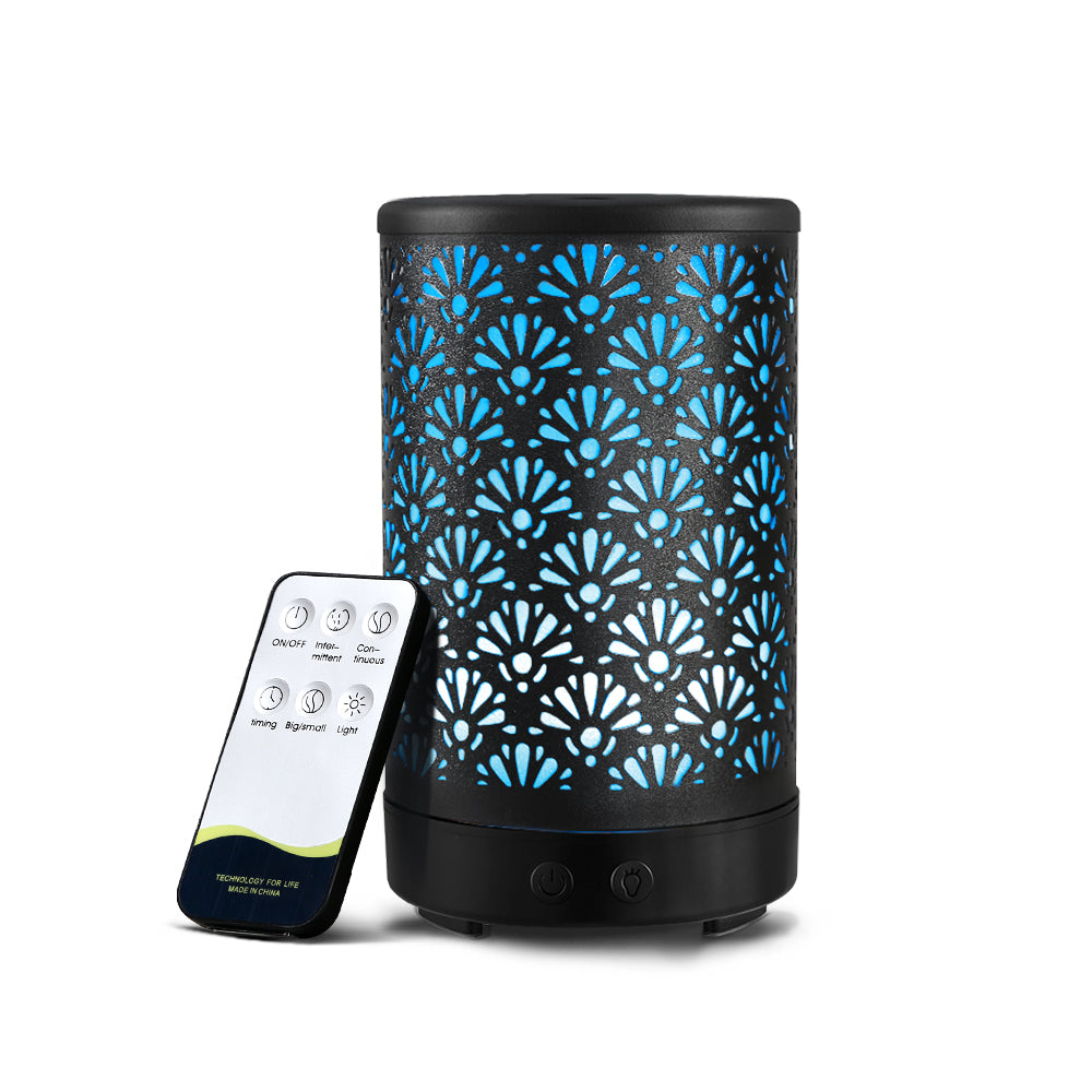 Devanti Aroma Diffuser Aromatherapy Essential Oils Metal Cover Ultrasonic Cool Mist 100ml Remote Control Black - AULASH