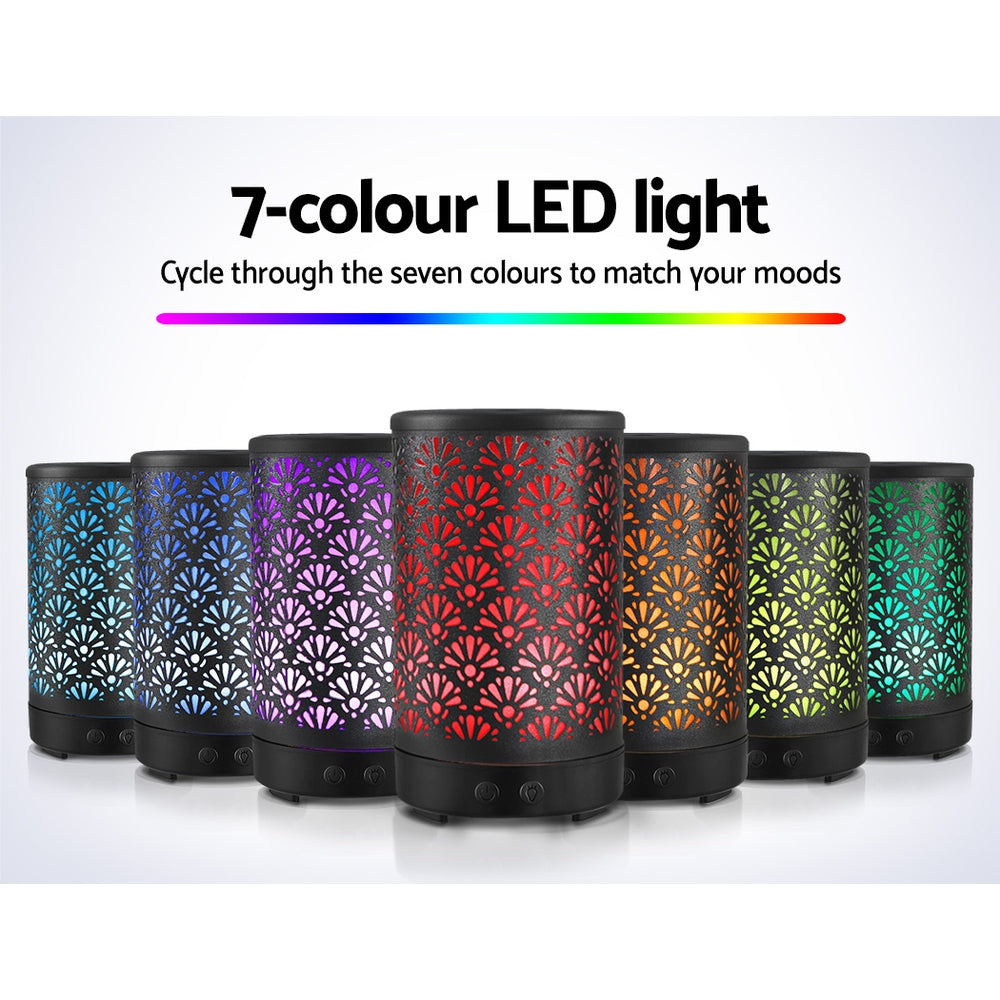Devanti Aroma Diffuser Aromatherapy Essential Oils Metal Cover Ultrasonic Cool Mist 100ml Remote Control Black - AULASH
