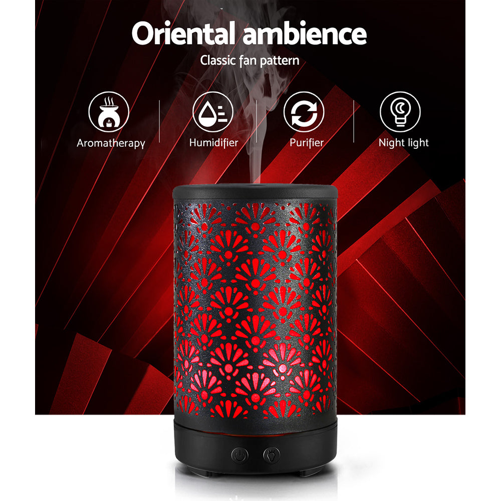 Devanti Aroma Diffuser Aromatherapy Essential Oils Metal Cover Ultrasonic Cool Mist 100ml Remote Control Black - AULASH