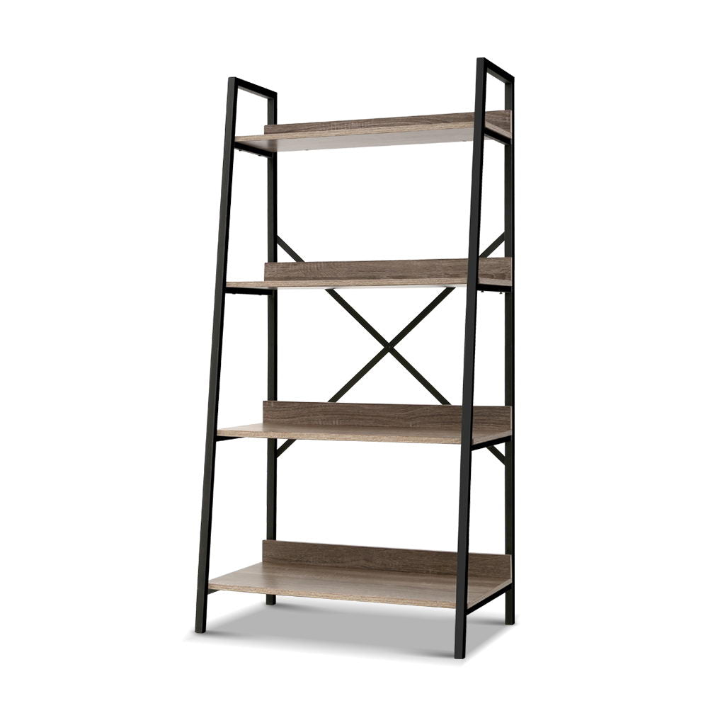 Artiss Bookshelf 4Tier Metal Bookcase Bookshelves Oak Book Shelf Display Storage - AULASH