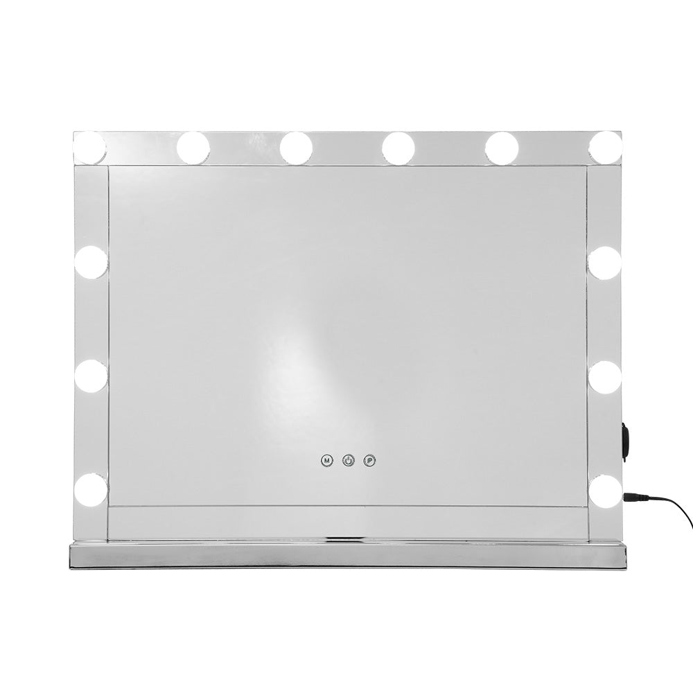 Embellir Hollywood Makeup Mirror With Light 12 LED Bulbs Vanity Lighted Silver 58cm x 46cm - AULASH
