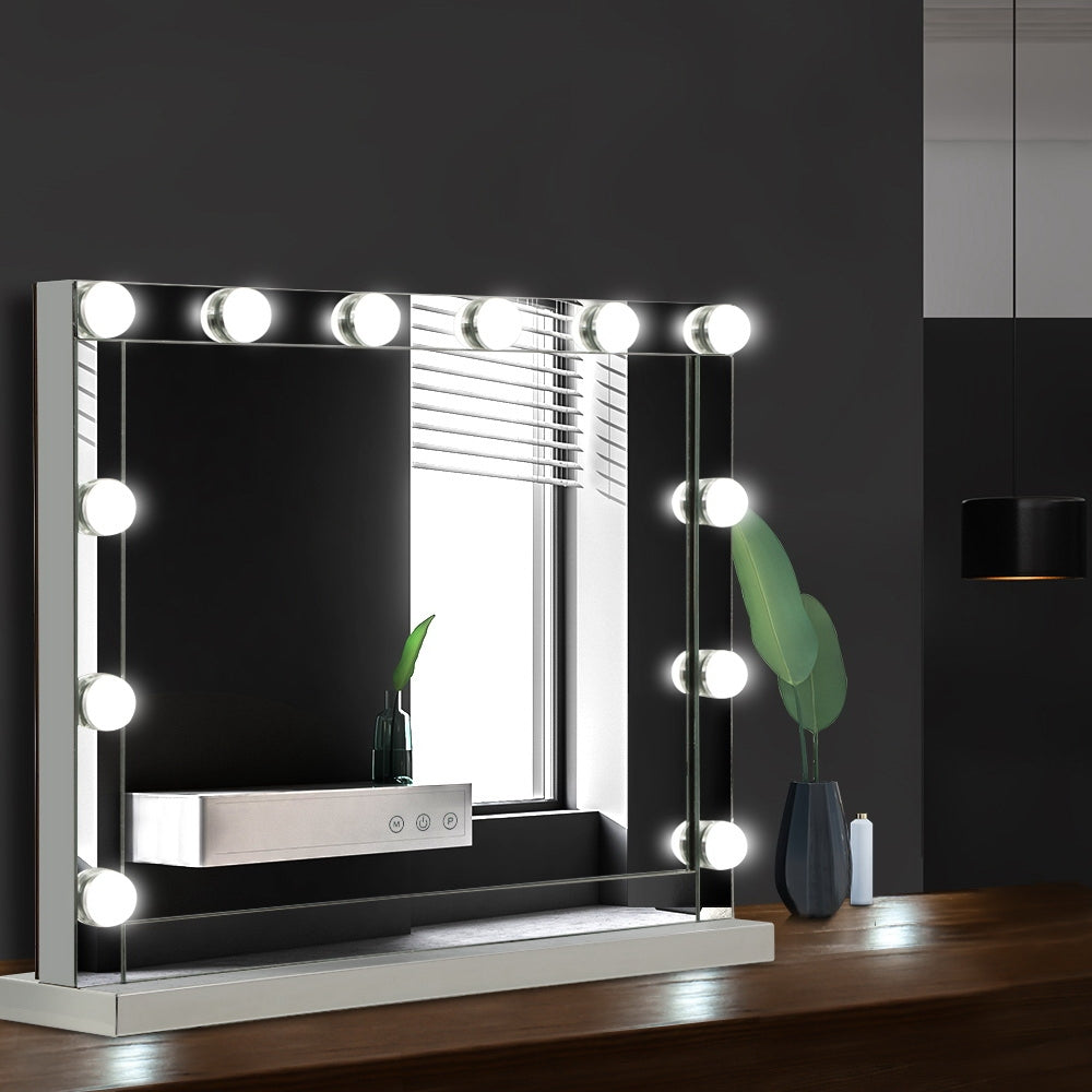 Embellir Hollywood Makeup Mirror With Light 12 LED Bulbs Vanity Lighted Silver 58cm x 46cm - AULASH