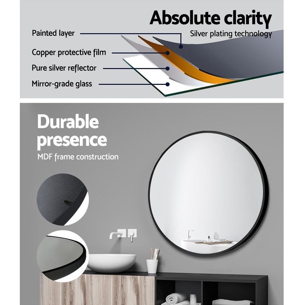 Embellir Round Wall Mirror 50cm Makeup Bathroom Mirror Frameless - AULASH