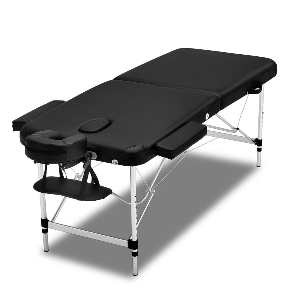 Zenses 2 Fold Portable Aluminium Massage Table Massage Bed Beauty Therapy Black 55cm - AULASH