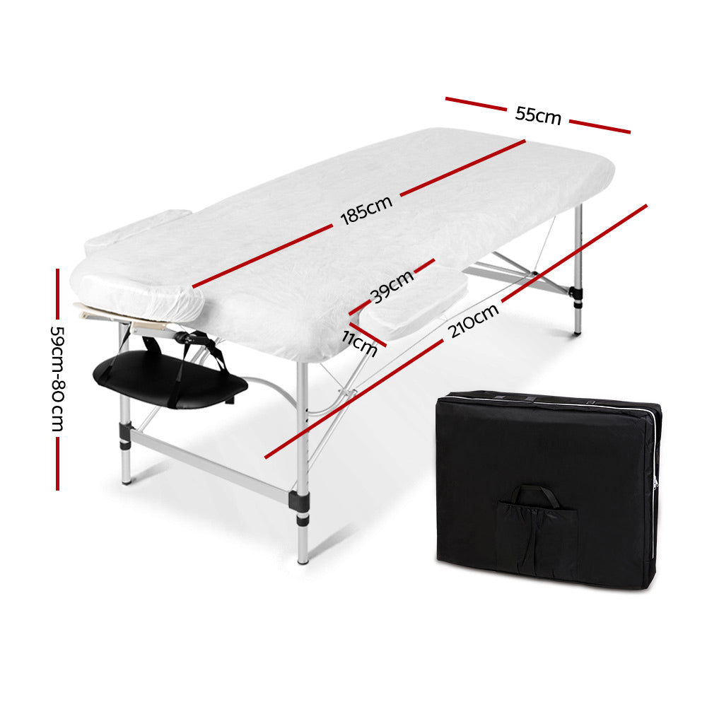 Zenses 2 Fold Portable Aluminium Massage Table Massage Bed Beauty Therapy Black 55cm - AULASH