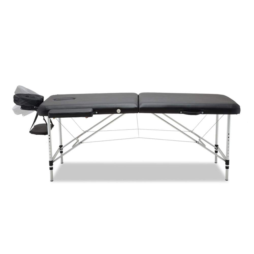 Zenses 2 Fold Portable Aluminium Massage Table Massage Bed Beauty Therapy Black 55cm - AULASH