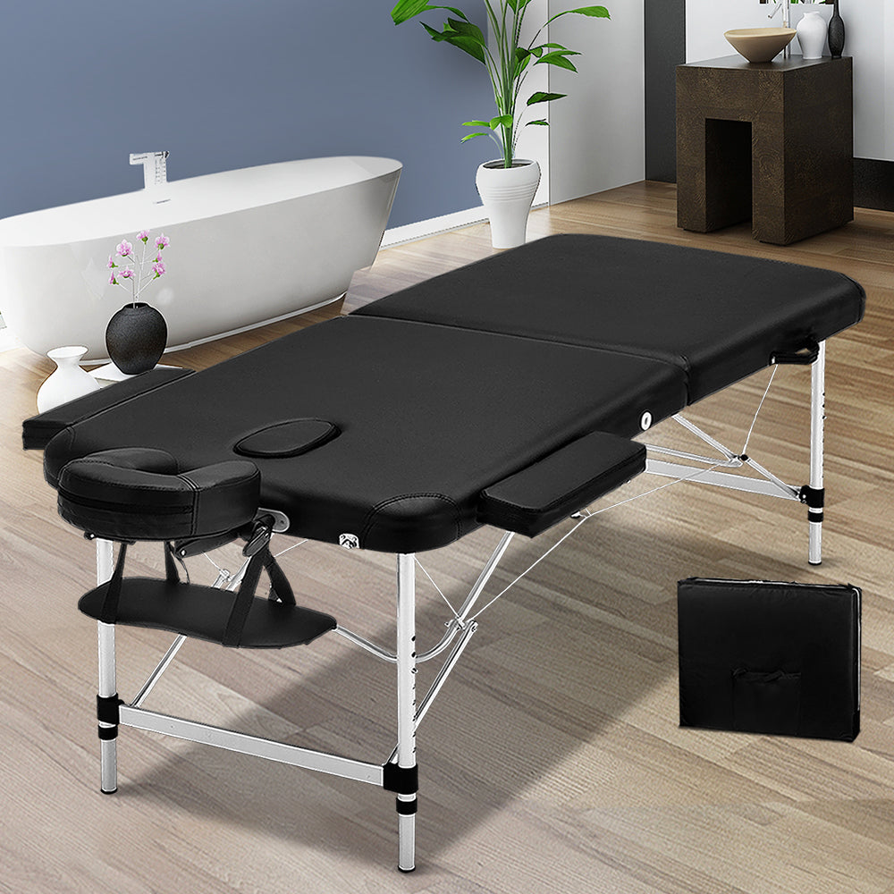 Zenses 2 Fold Portable Aluminium Massage Table Massage Bed Beauty Therapy Black 55cm - AULASH