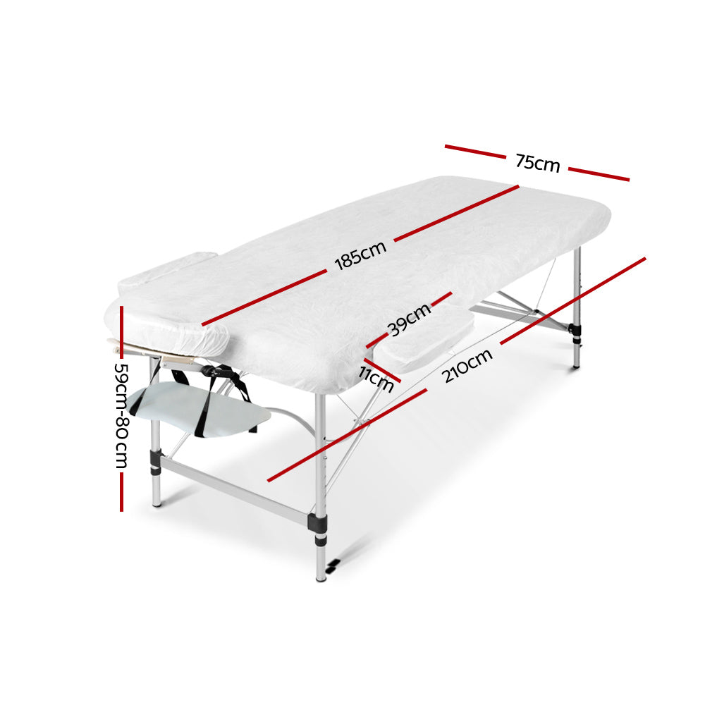 Zenses 75cm Wide Portable Aluminium Massage Table Two Fold Treatment Beauty Therapy White - AULASH