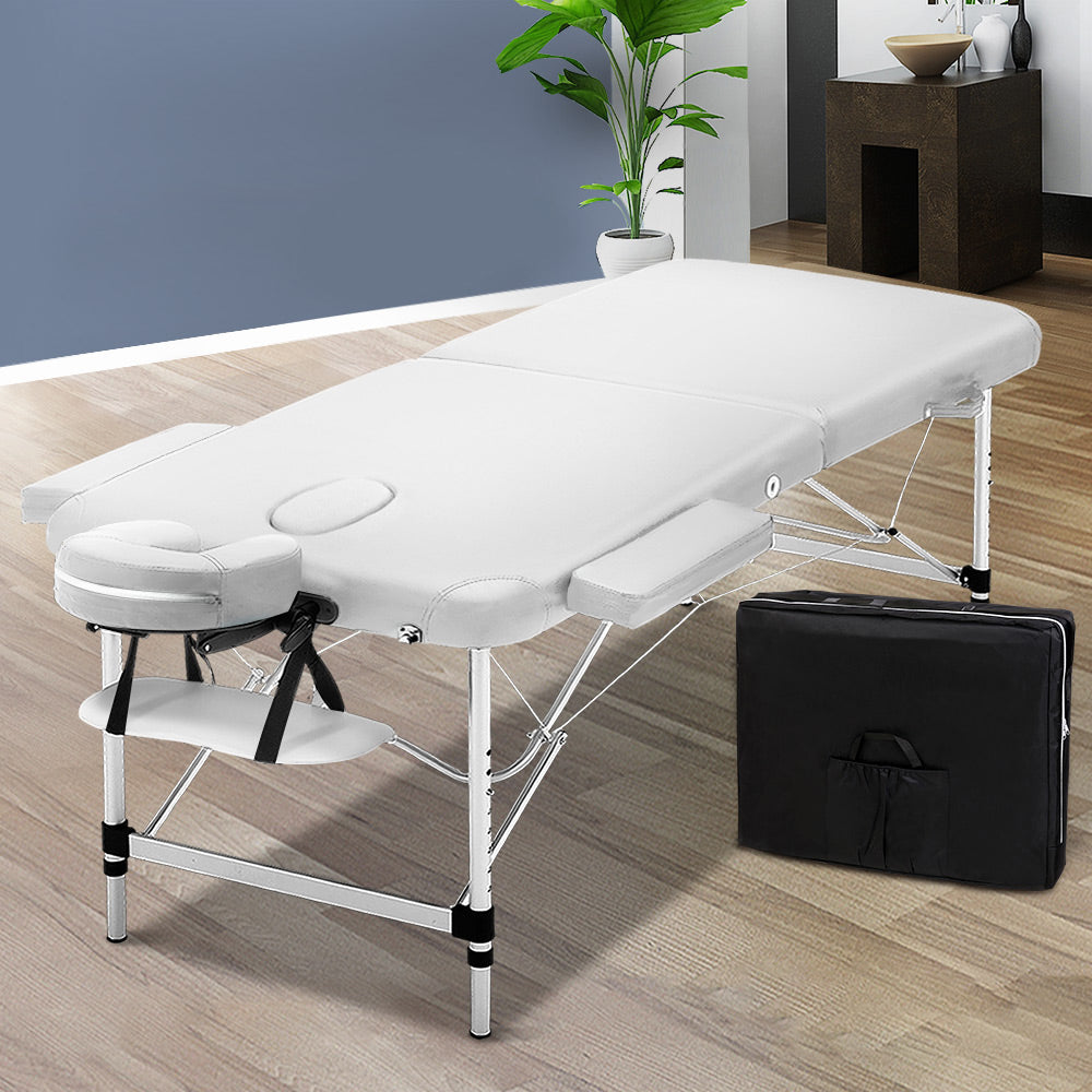 Zenses 75cm Wide Portable Aluminium Massage Table Two Fold Treatment Beauty Therapy White - AULASH