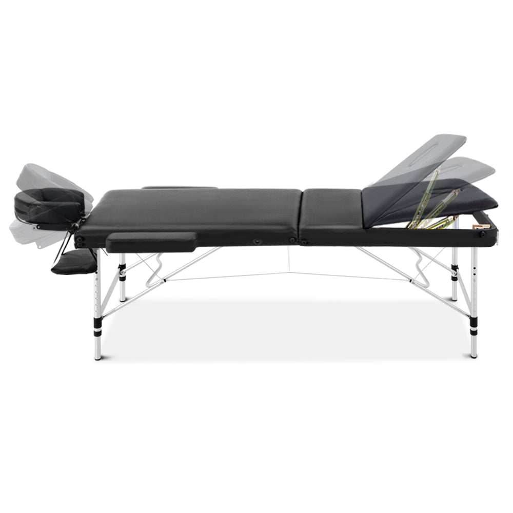 Zenses 70cm Wide Portable Aluminium Massage Table 3 Fold Treatment Beauty Therapy Black - AULASH