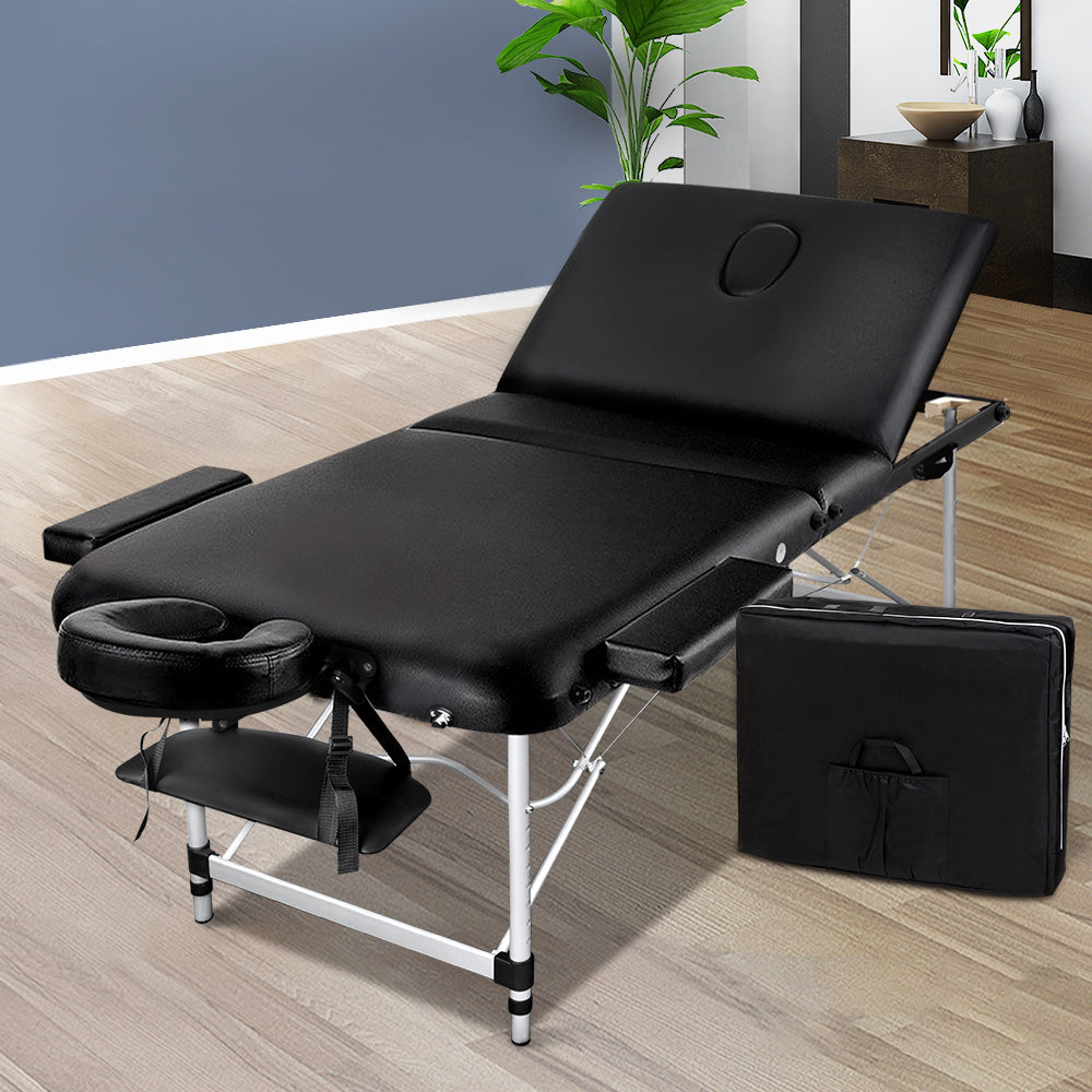 Zenses 70cm Wide Portable Aluminium Massage Table 3 Fold Treatment Beauty Therapy Black - AULASH