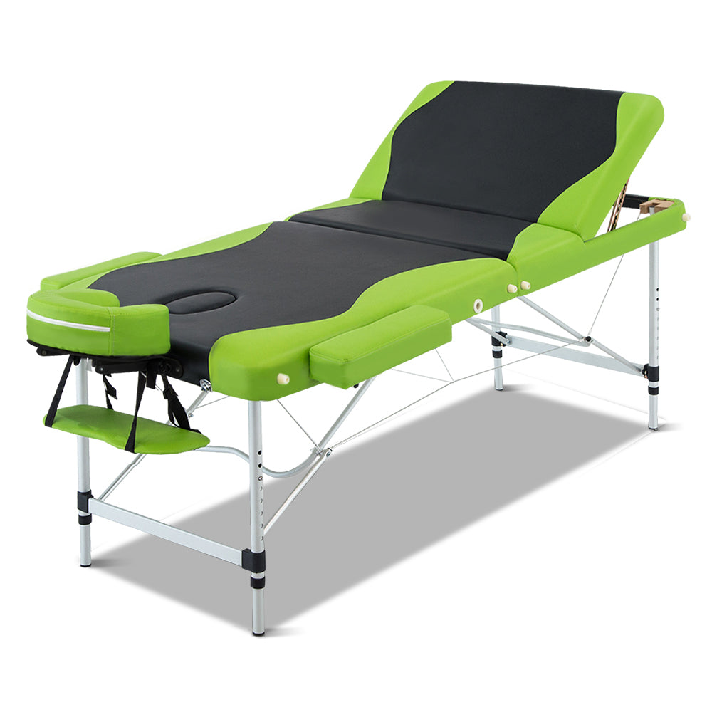 Zenses 3 Fold Portable Aluminium Massage Table - Green & Black - AULASH