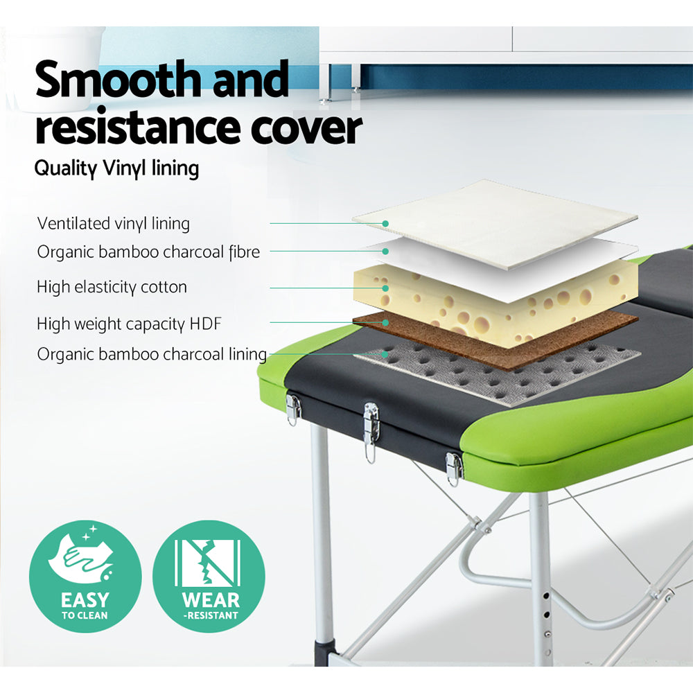 Zenses 3 Fold Portable Aluminium Massage Table - Green & Black - AULASH