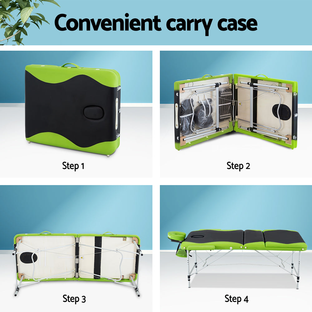 Zenses 3 Fold Portable Aluminium Massage Table - Green & Black - AULASH